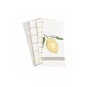 New Pantry Lemon Kitchen Dish Towel Set of 4, 100% Cotton, 18 x 28 Dots,Stripes